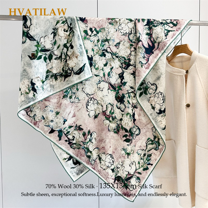 Women'S Fashion Poncho - Lüks 135x135cm İpek Yün Eşarp %30