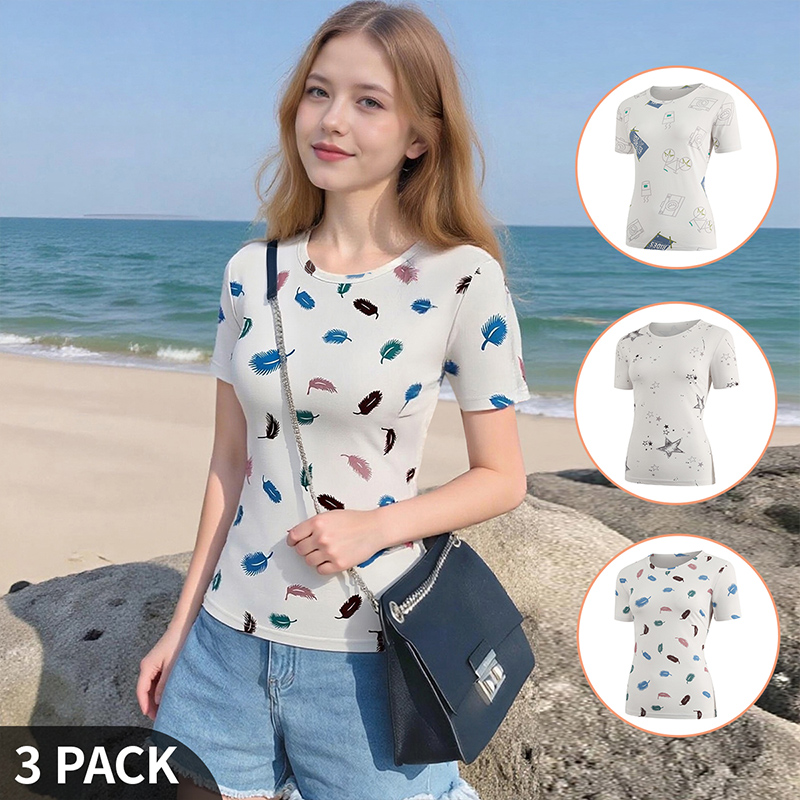 Women Fashion Wear - Kadın Kısa Kollu Yazlık Baskılı Tişört