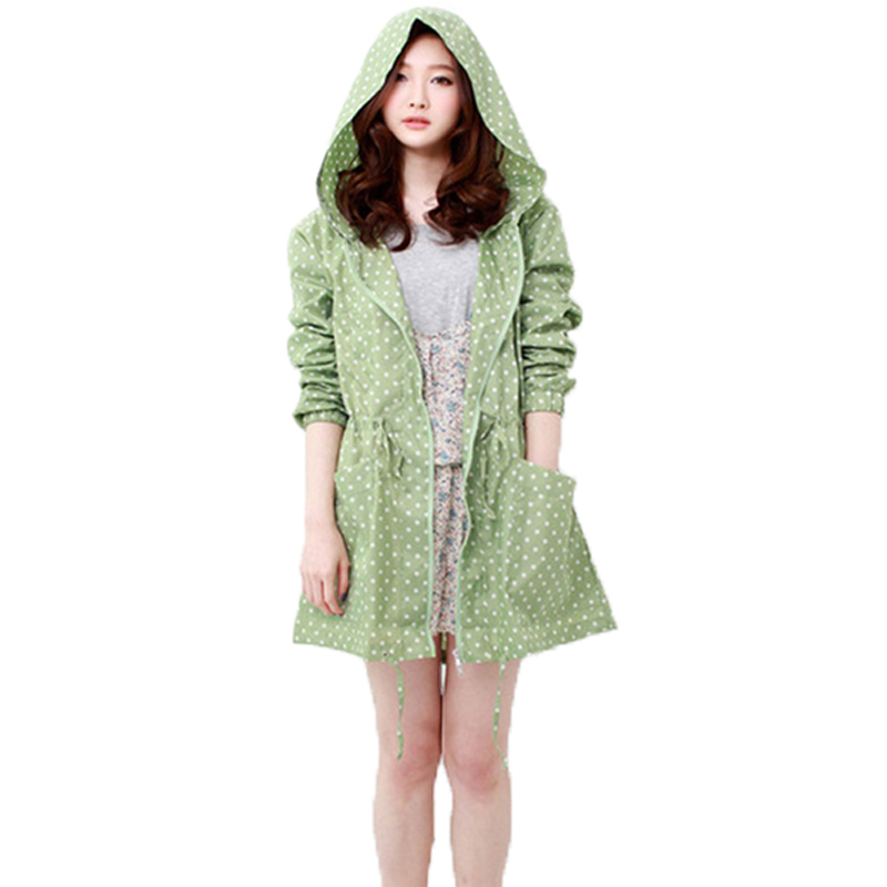 Women'S Fashion Raincoat - Moda nokta baskı kadın yağmurluk kapüşonlu