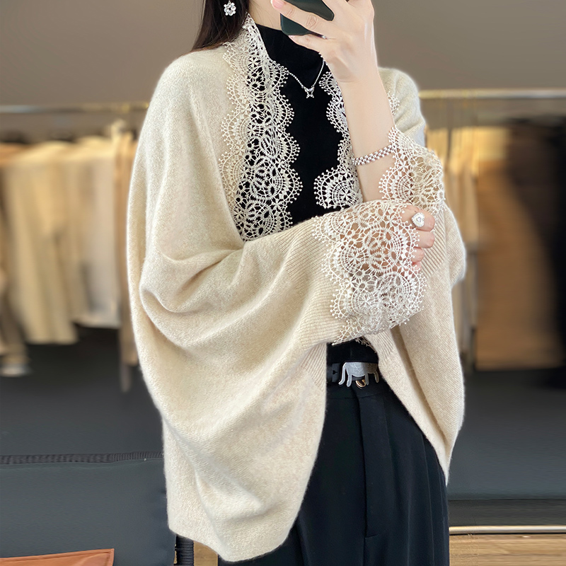 Women'S Fashion Knitwear - Popüler dantel kenar 100% merinos yünü