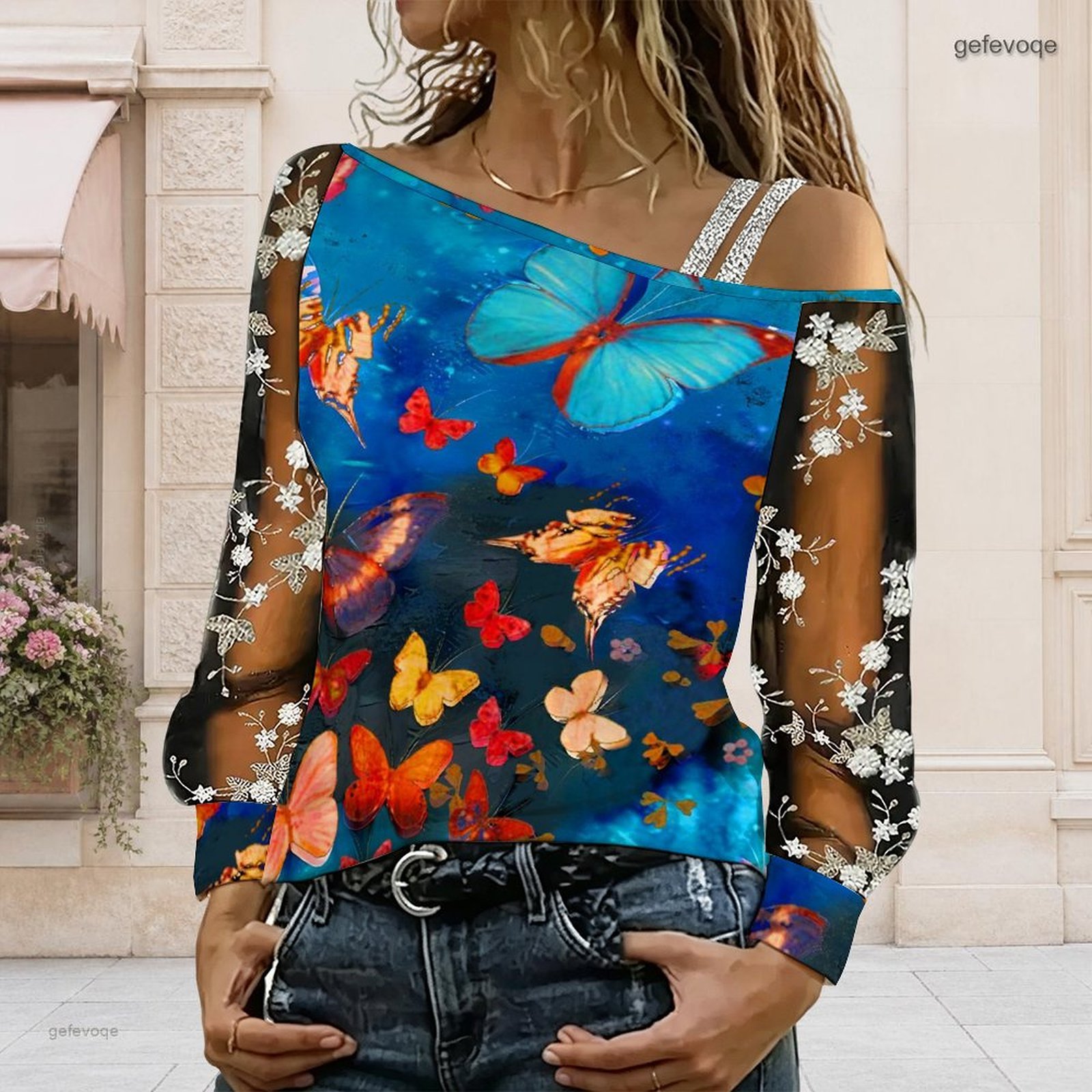 Asymmetric Top Women - Kadınlar İçin Omuzları Açık Bluz Asimetrik