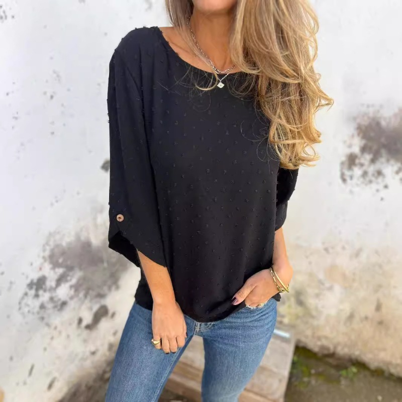 Women Fashion Wear - Kadın İsviçre Noktalı Jakarlı Bluz O