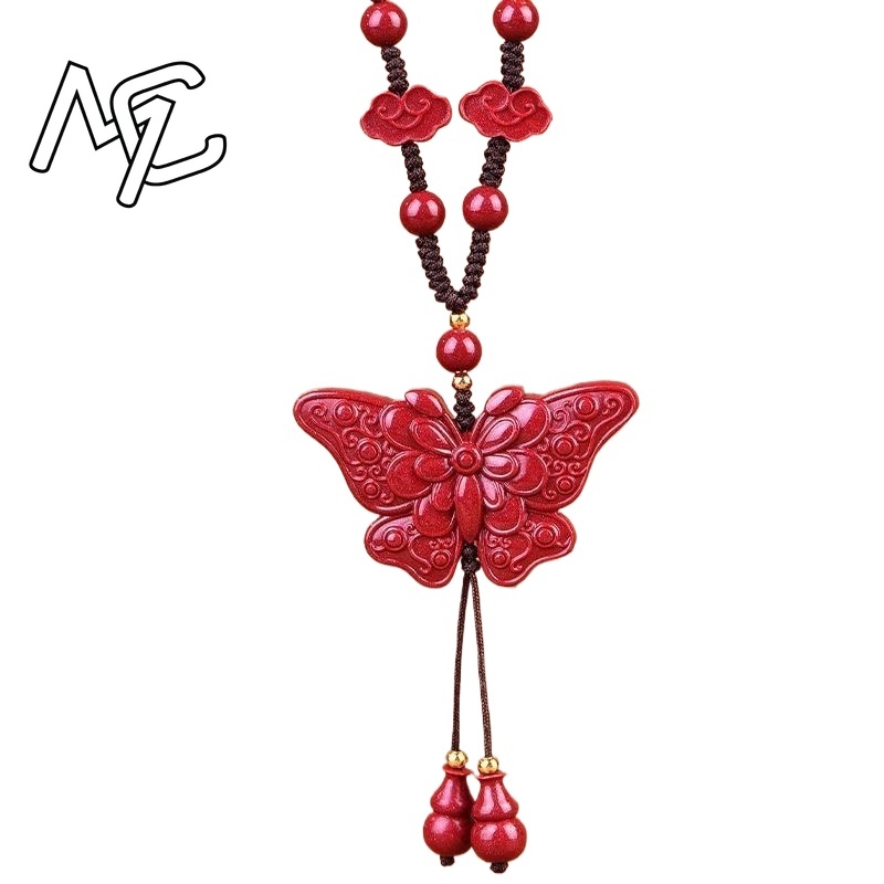 Women'S Fashion Jewellery - Moda Kırmızı Cinnabar Yeşim Kelebek Kolye