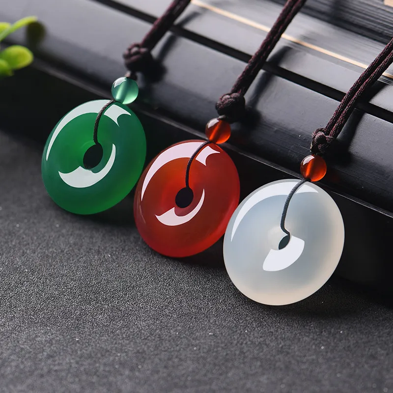 Women'S Fashion Jewellery - Doğal renkli yeşim çörek kolye akik