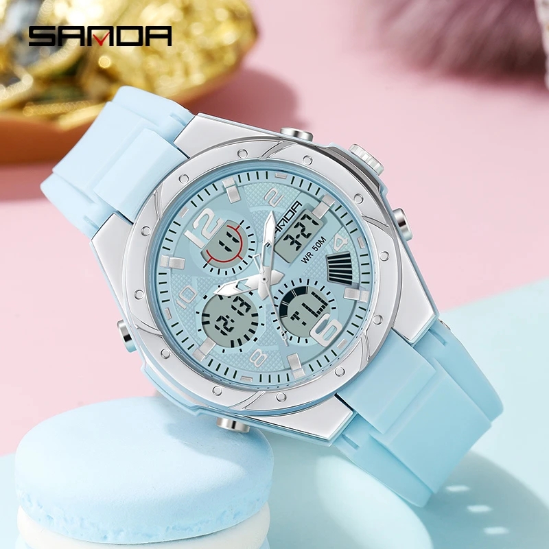 Women'S Fashion Digital Watch - SANDA Pembe Kadın Saati Analog-Dijital Unisex