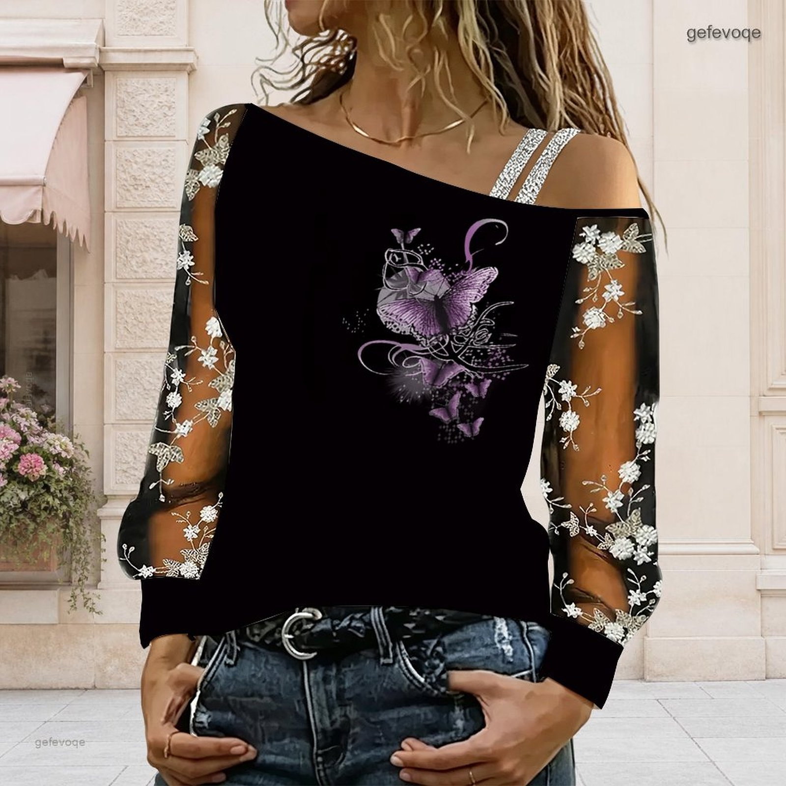 Asymmetric Top Women - Kadınlar İçin Omuzları Açık Bluz Asimetrik