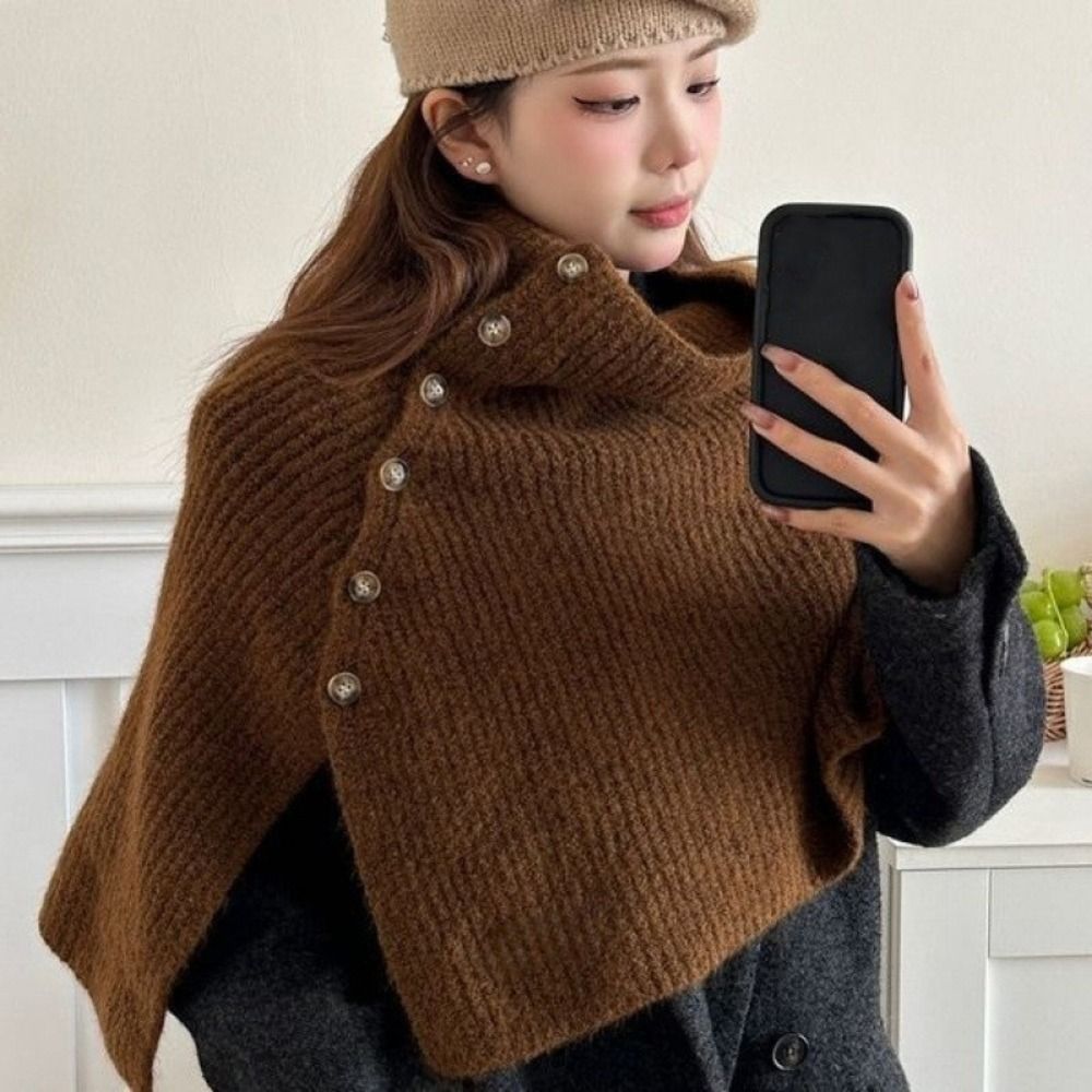 Women'S Fashion Knitwear - Klasik Düğmeli Örme Şal Sıcak Kalınlaştırılmış