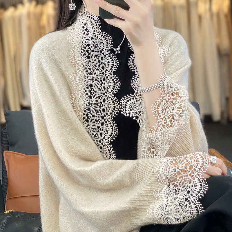 Popüler dantel kenar 100% meri - Women'S Fashion Knitwear incelemesi ve fiyatı